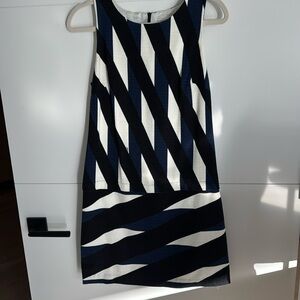 Trina Turk shift dress, white blue and navy stripes. Very gently worn